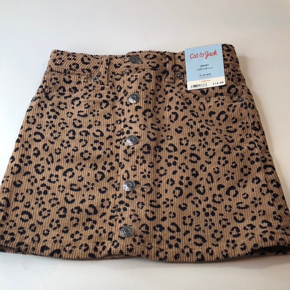 NWT Cat & Jack Tan Corduroy Leopard Mini Skirt Girls 6/6X Pockets belt loops